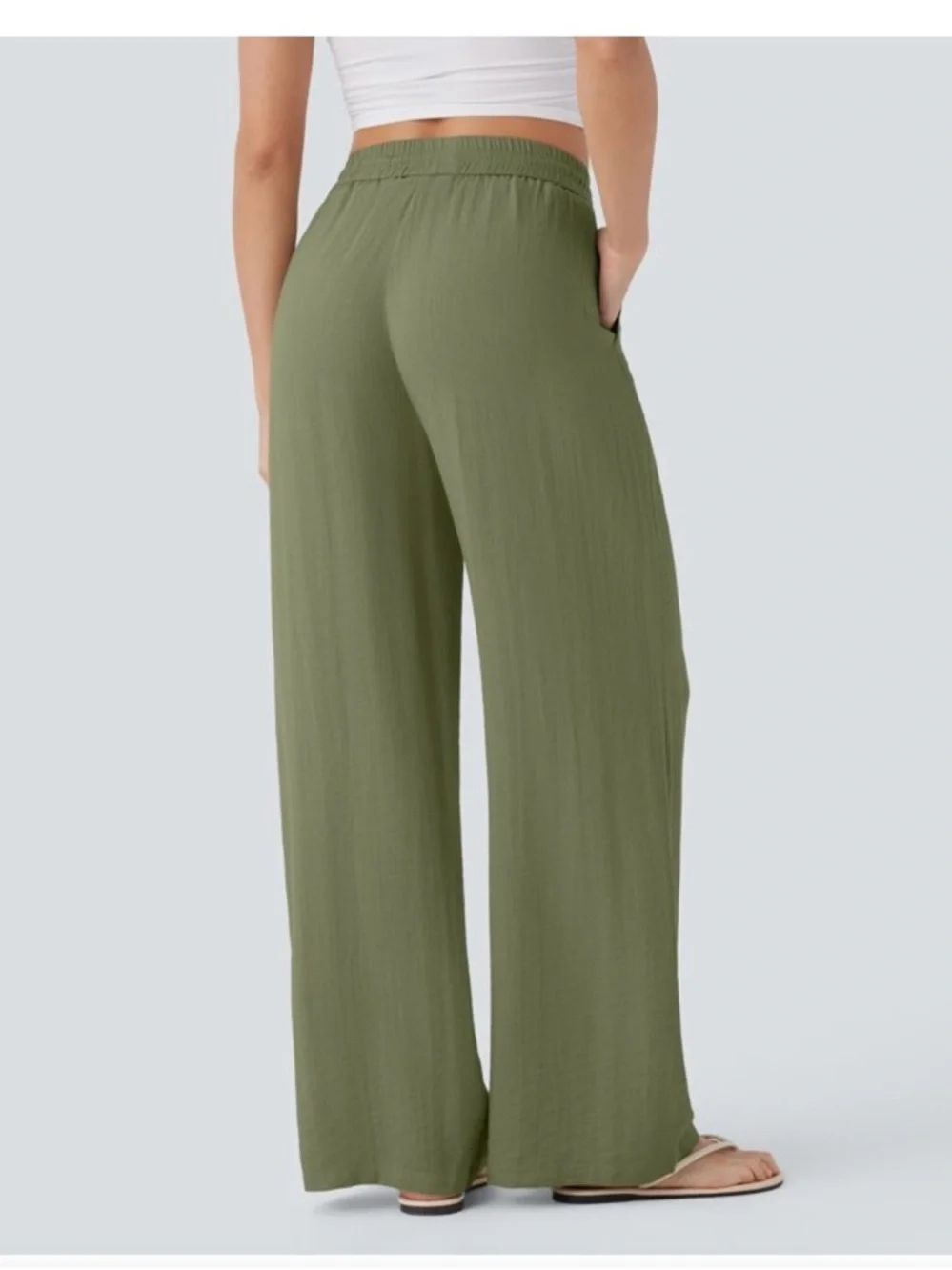 HALARA Olive Drawstring Wide-Leg Pants - Picture 2 of 4